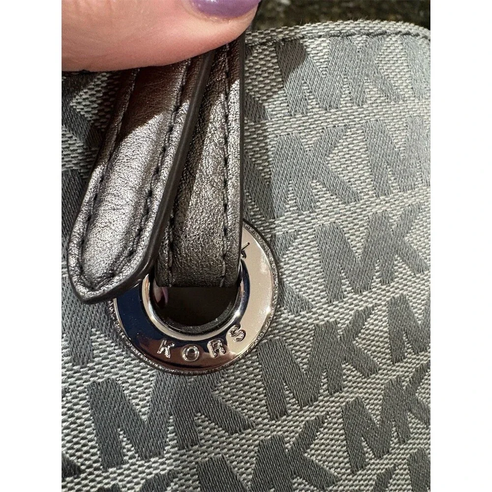 Michael Kors Tote Bag Womens Large Gray MK Logo Monogram Silver Hardware COA
